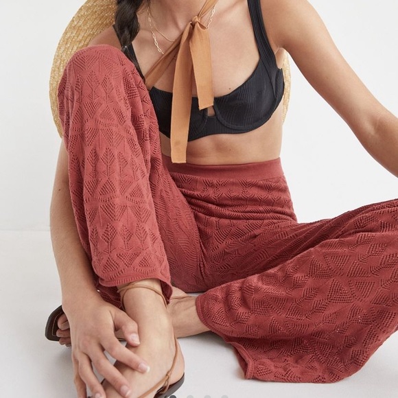 NEW Anthropologie Pointelle High Rise Wide Leg Stretch Knit Lounge Pants Crochet - Picture 3 of 16